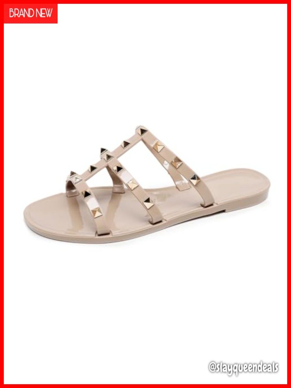 Studded Jelly Flat Sandals Slide Slip On Open Toe Summer Beach